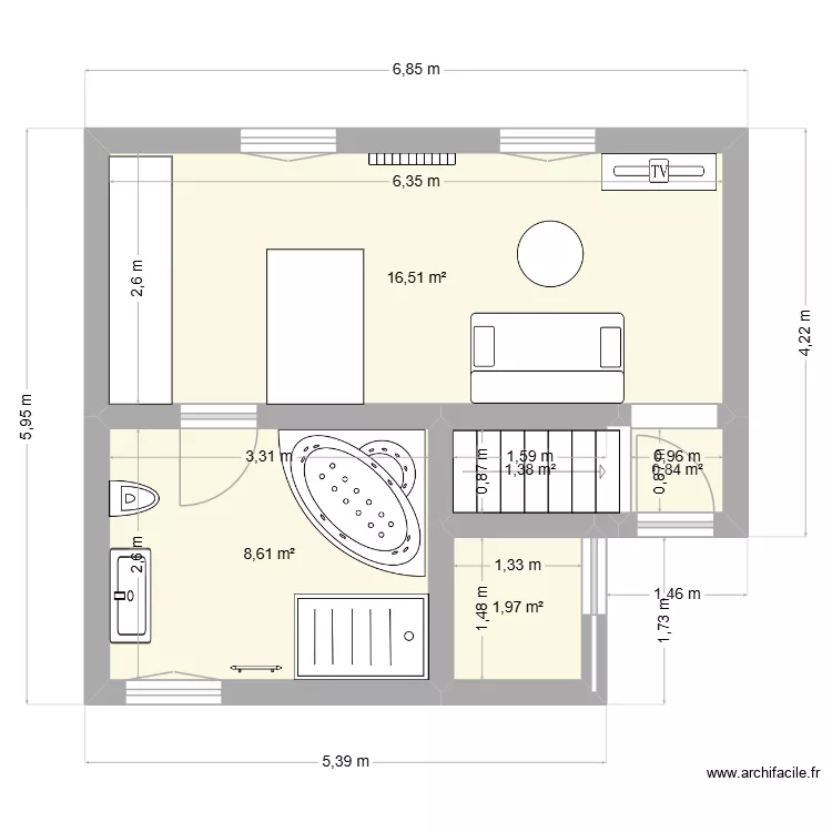 studio maison verte. Plan de 5  et 29 m²