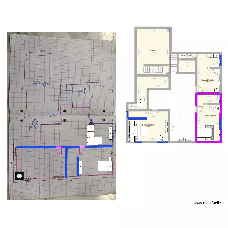 SousSol. Plan de 9  et 107 m²
