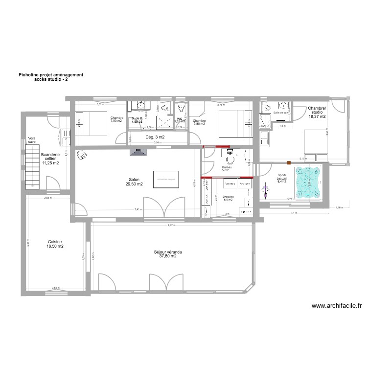Picholine am&eacute;nagement acc&egrave;s studio 3. Plan de 0 pièce et 0 m2