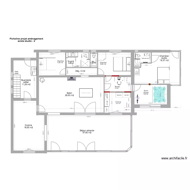 Picholine am&eacute;nagement acc&egrave;s studio 3. Plan de 