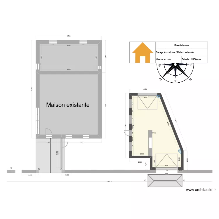new garage et maison. Plan de 7  et 412 m²