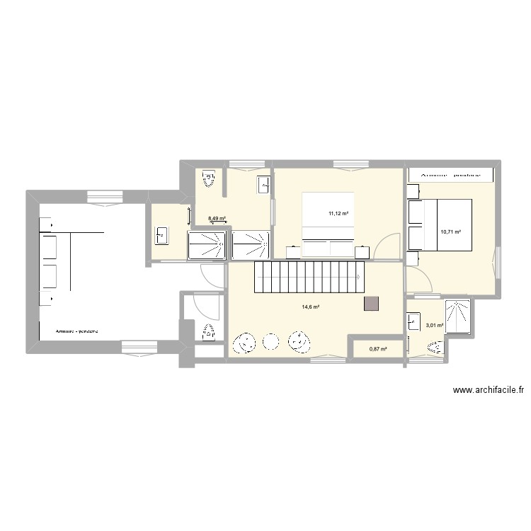 Piriac étage. Plan de 6 pièces et 49 m2