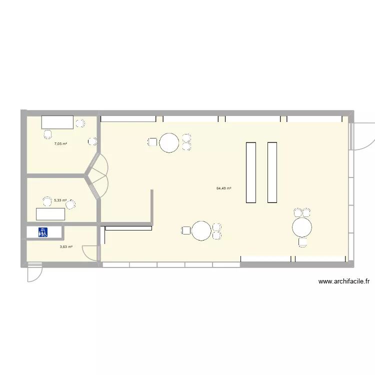 magasin. Plan de 4  et 80 m²