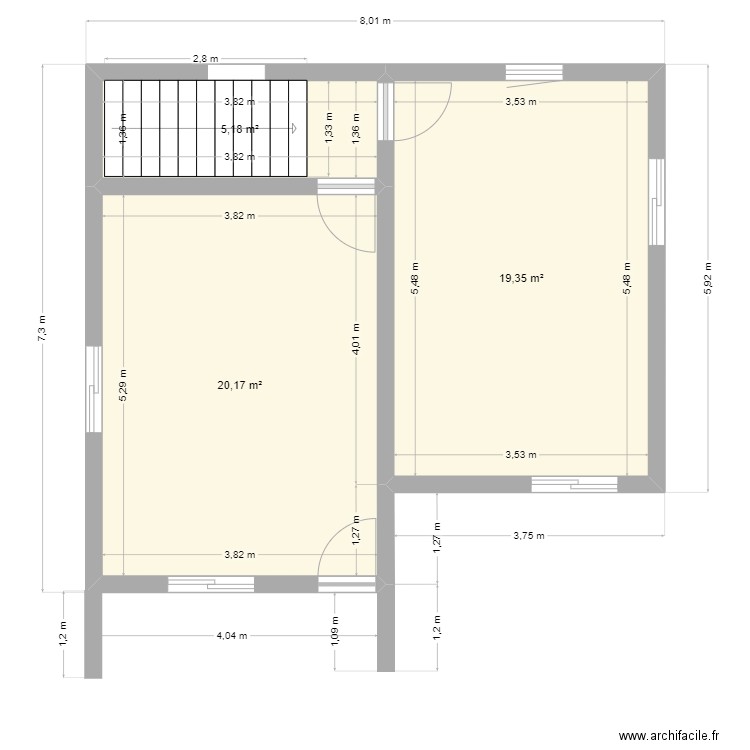 Plan Etage Option2. Plan de 3 pièces et 45 m2