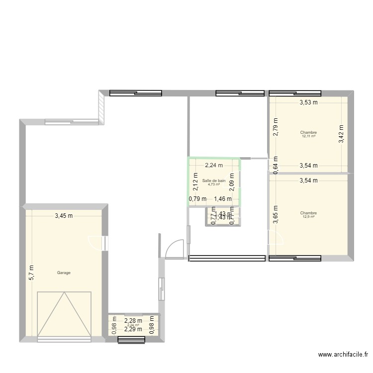 Chantaigners V4. Plan de 6 pièces et 53 m2