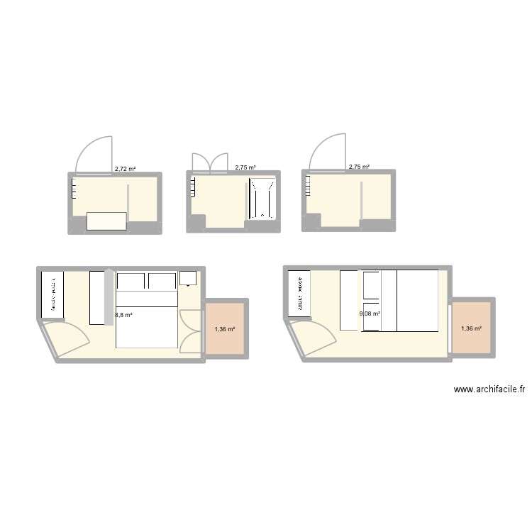 SDB. Plan de 13 pièces et 29 m2