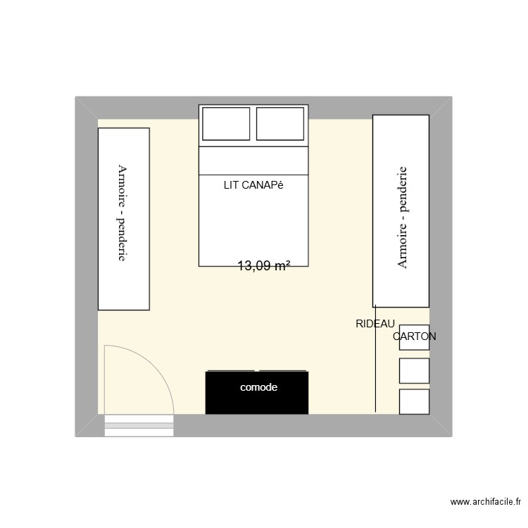 chanbre du bas. Plan de 1 pièce et 13 m2