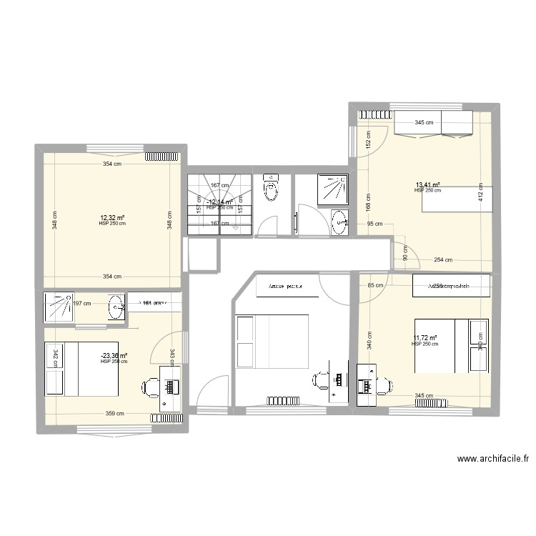 bures1. Plan de 5 pièces et 52 m2