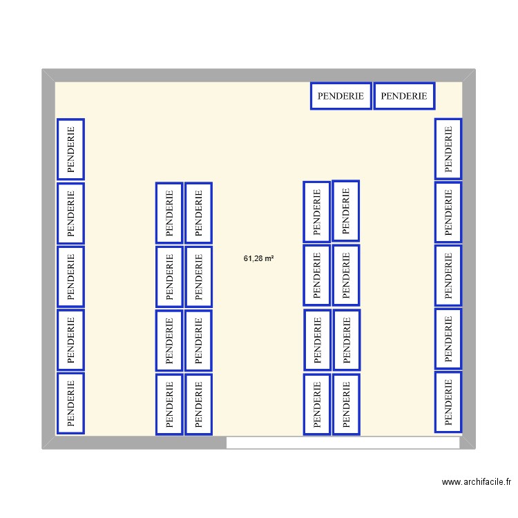 penderie. Plan de 1 pièce et 61 m2