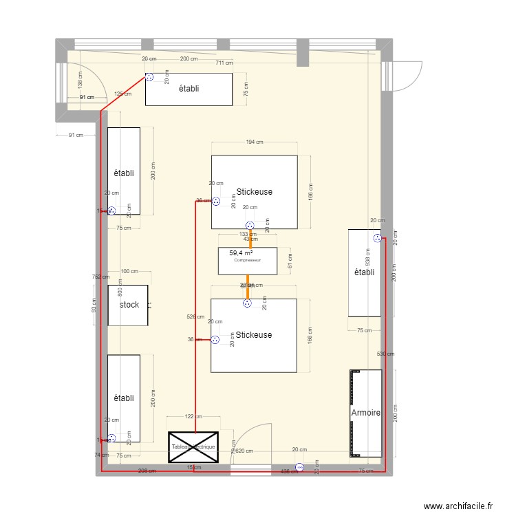 salle 125. Plan de 1 pièce et 59 m2