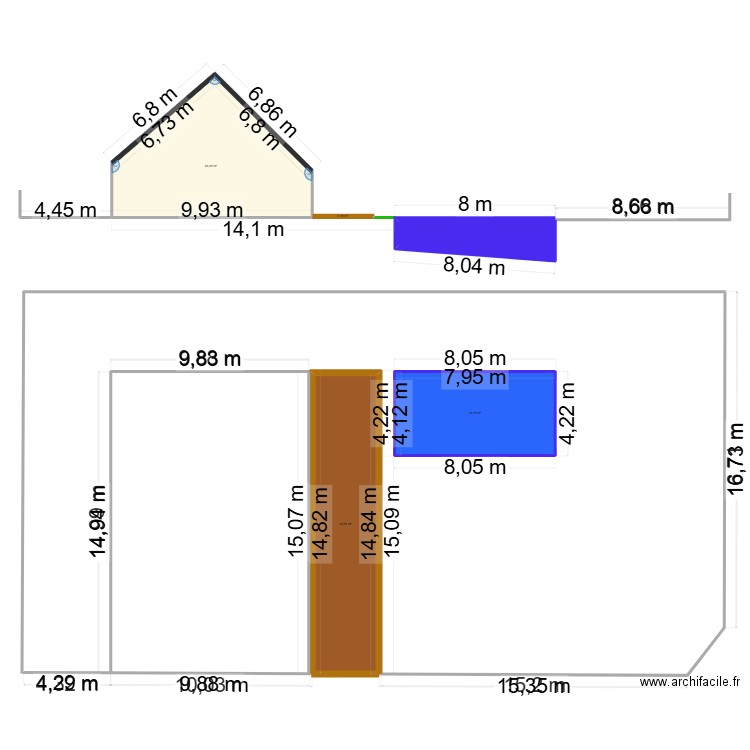 plan coupe piscine. Plan de 5 pièces et 136 m2