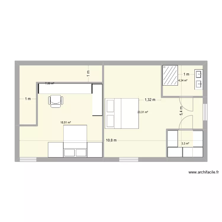 CHAMBRES 3-4 salle de bain + dressing. Plan de 5 et 57 m² CHAMBRES 3-4 salle de bain + dressing. Plan de 5 et 57 m²