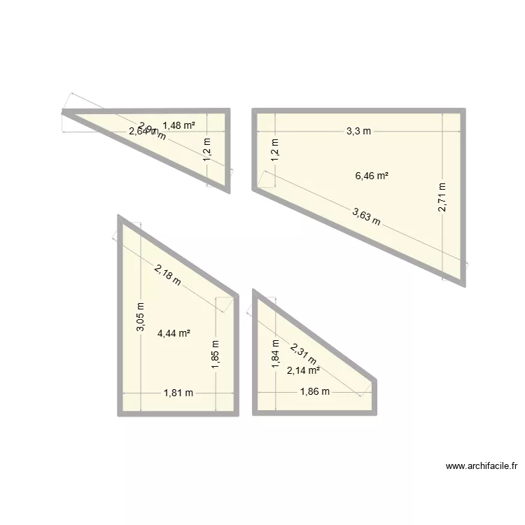 murs. Plan de 4  et 15 m²
