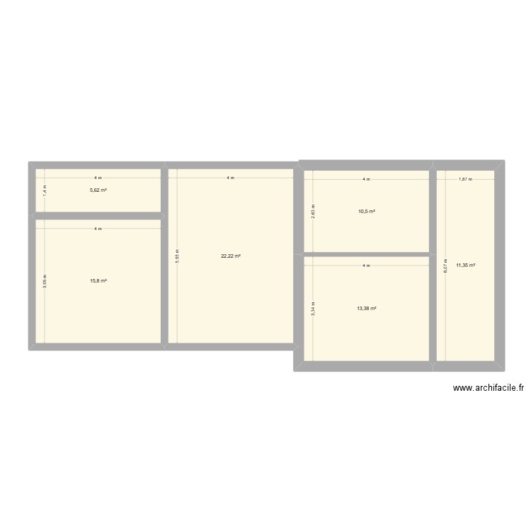 Maison Sud RDC. Plan de 6 pièces et 79 m2