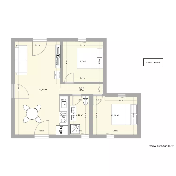 Plan G. Plan de 4 pièces et 53 m² Plan G. Plan de 4 pièces et 53 m²