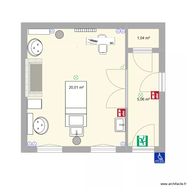 salon de beaut&eacute;. Plan de 3  et 26 m²