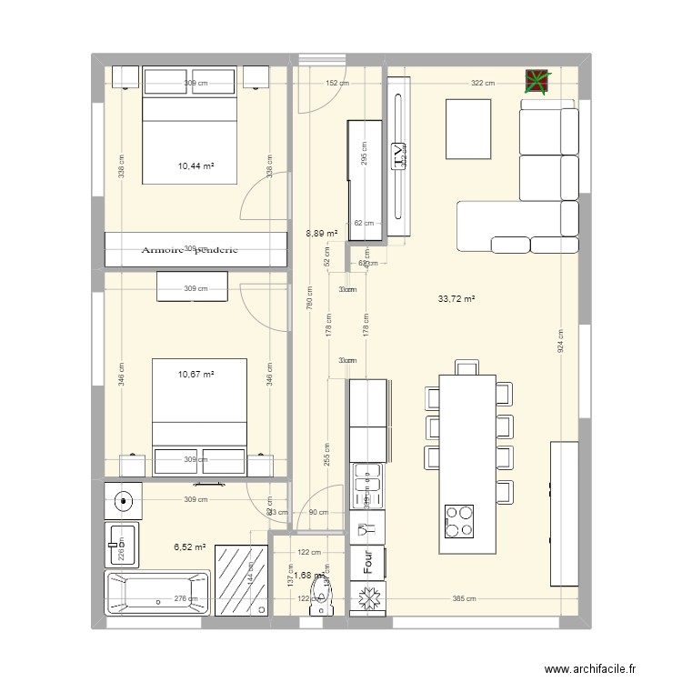 Etage Lagardelle F3. Plan de 6 pièces et 72 m2