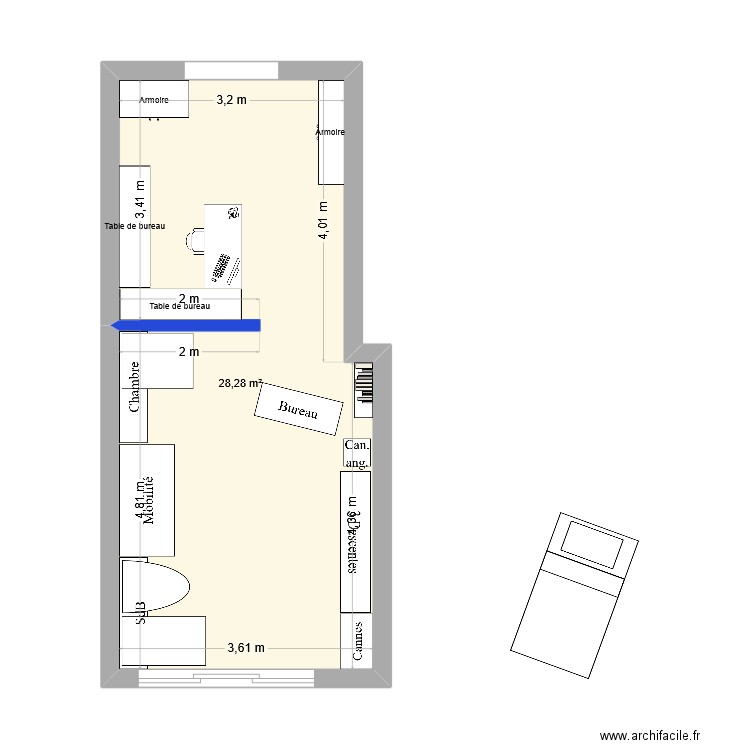 Ortho 3. Plan de 1 pièce et 28 m2