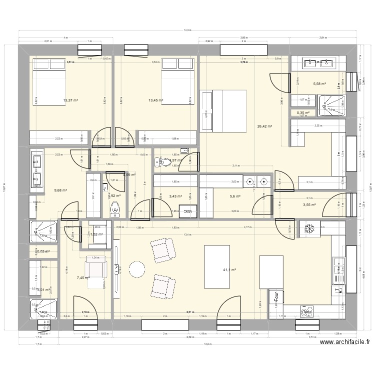 version5 revente. Plan de 17 pièces et 144 m2