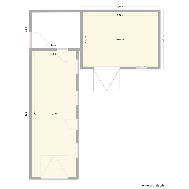 Garage + ext + annexe. Plan de 2 pièces et 83 m2