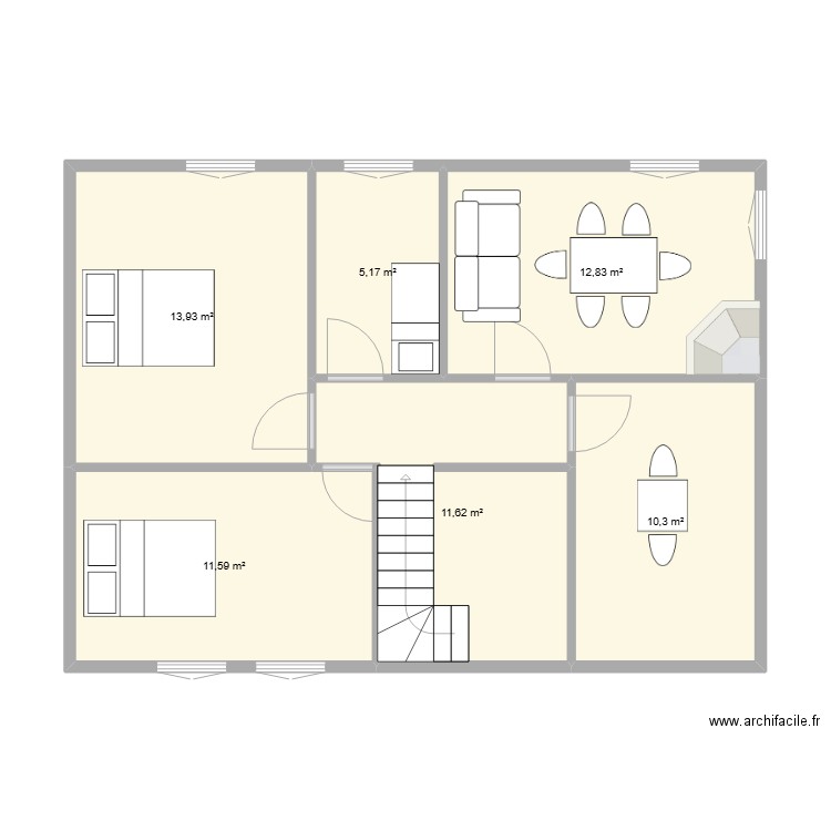 Aménagement étage. Plan de 6 pièces et 65 m2
