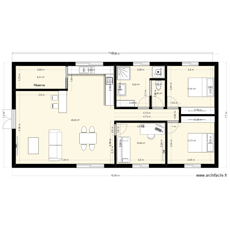 PL01. Plan de 7 pièces et 101 m2