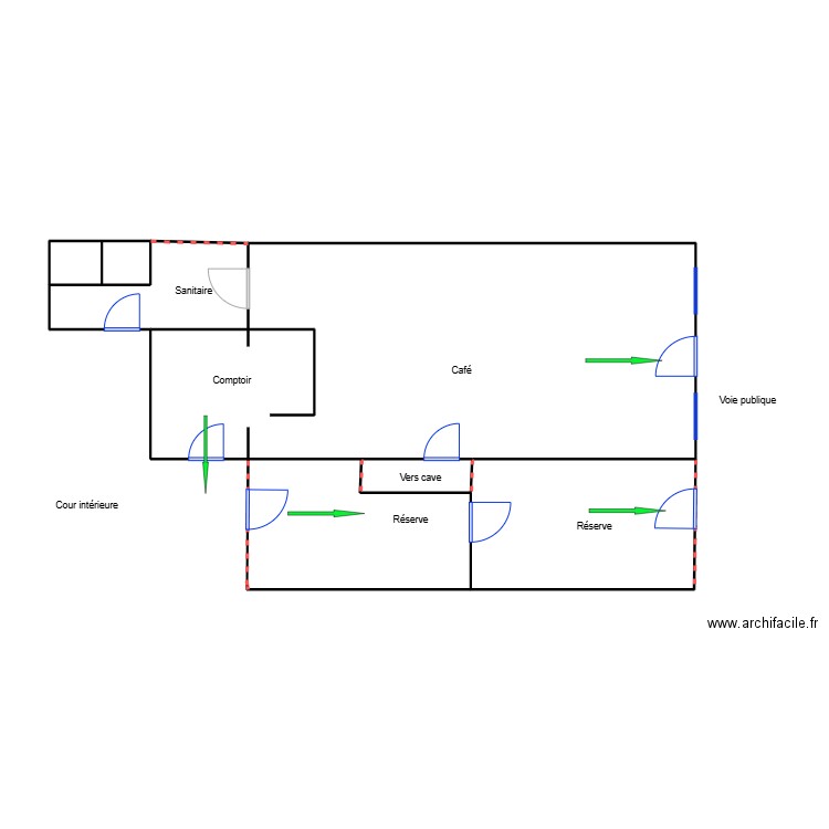 dany café. Plan de 5 pièces et 64 m2