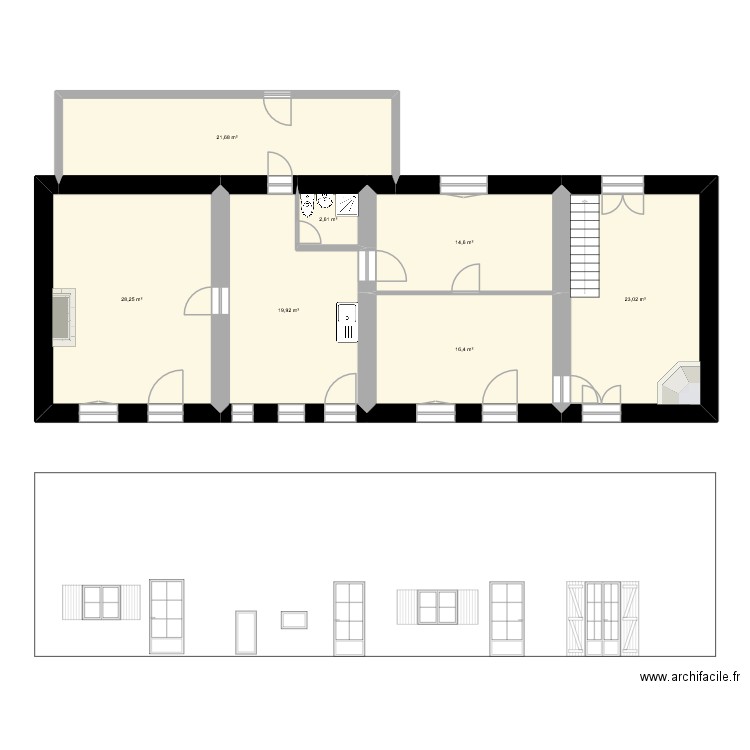 Après relevé. Plan de 7 pièces et 126 m2
