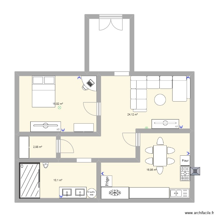 kuluna. Plan de 5 pièces et 70 m2