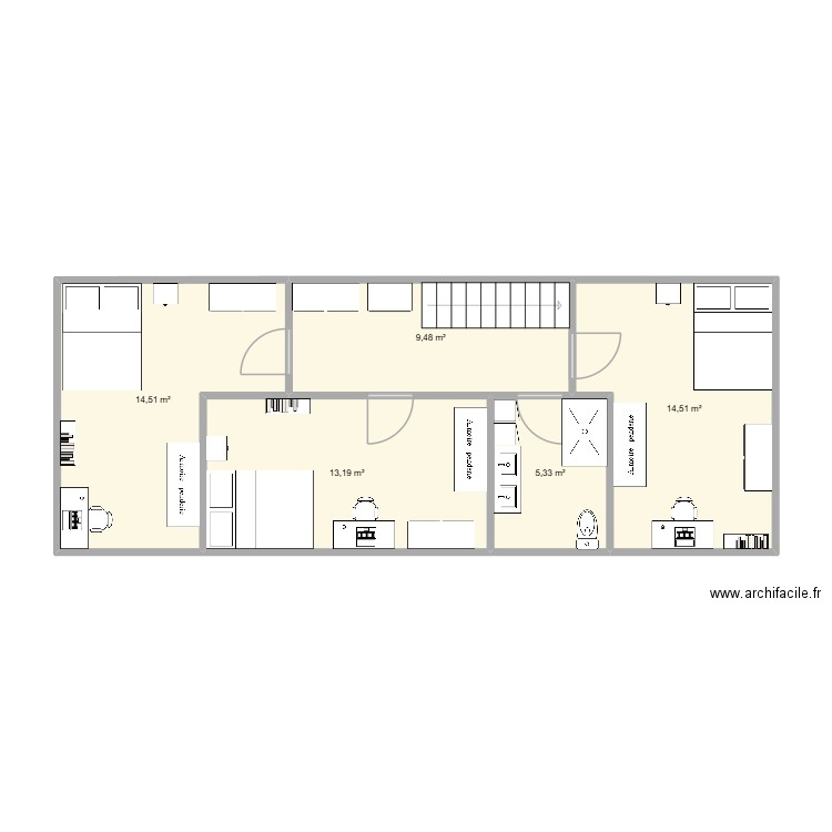 etage. Plan de 5 pièces et 57 m2