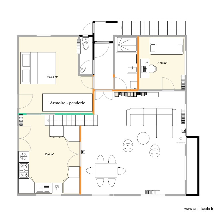 1er étage projet 5. Plan de 4 pièces et 42 m2