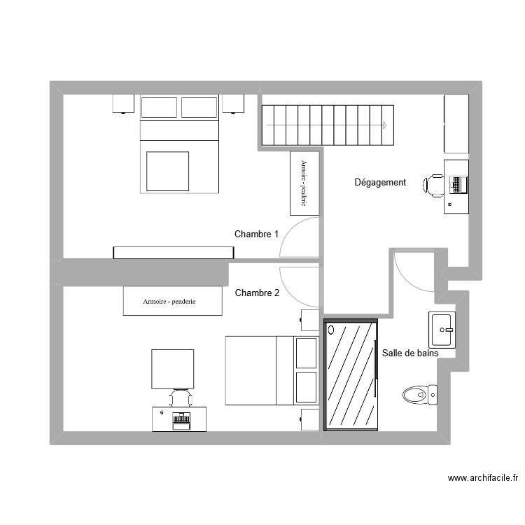 Marquegnies etage meublé. Plan de 5 pièces et 52 m2