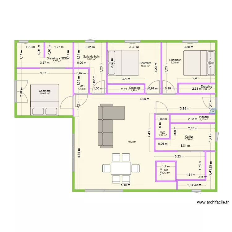 Maison LEGE V2. Plan de 14 Pièces et 98 m² Maison LEGE V2. Plan de 14 Pièces et 98 m²