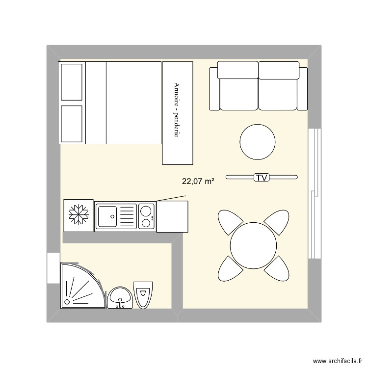 Appartement. Plan de 1 pièce et 22 m2