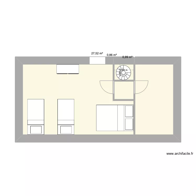 Queffen &eacute;tage. Plan de 3  et 29 m²