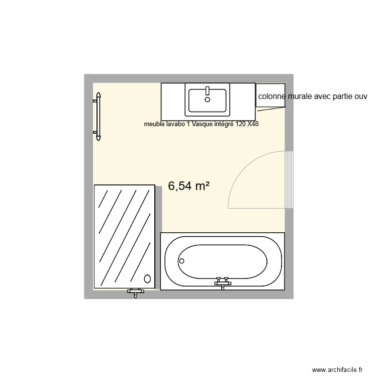 salle de bains familiale RDC. Plan de 1 pièce et 7 m2
