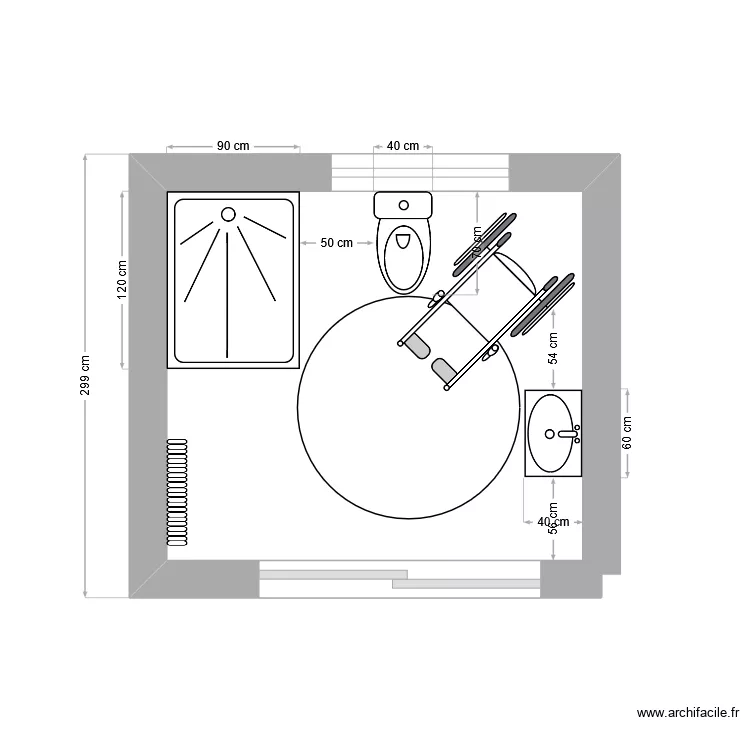 Salle de bain actuelle. Plan de 