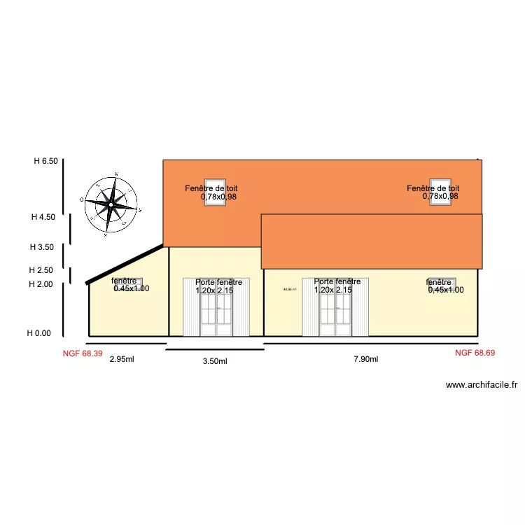 Facade SUD                               Serbonnes. Plan de 