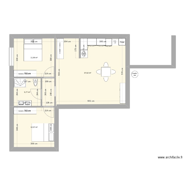 maison 50m2. Plan de 4 pièces et 68 m2