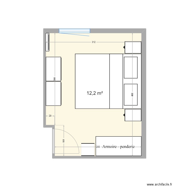 chambre 02. Plan de 1 pièce et 12 m2