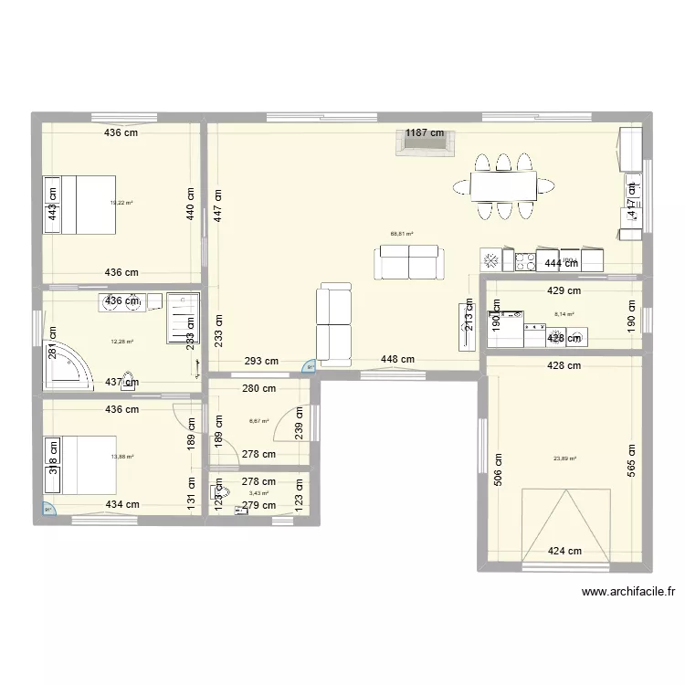 MAISON EN L. Plan de 