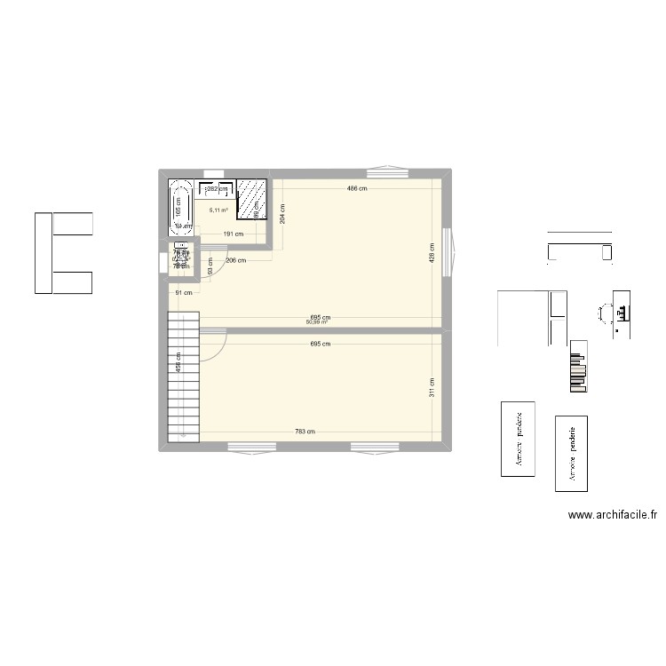 EXTENSION NON MITOYENNE B. Plan de 3 pièces et 57 m2