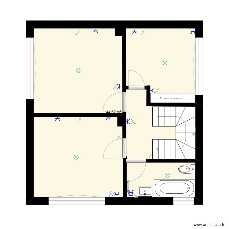 plan 1er étage électricité. Plan de 1 pièce et 45 m2