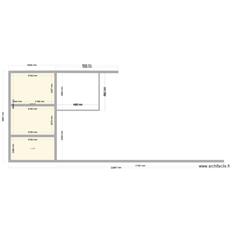 pare brise. Plan de 2 pièces et 42 m2