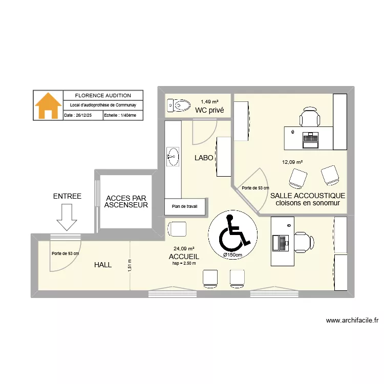 local FA Communay. Plan de 4  et 40 m²