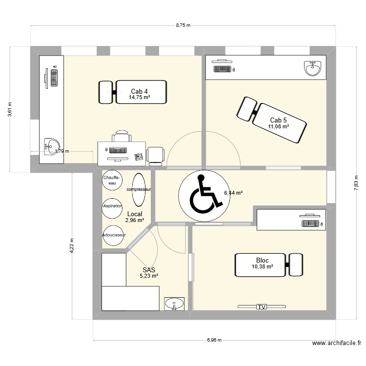 Plan extention 3. Plan de 6 pièces et 51 m2