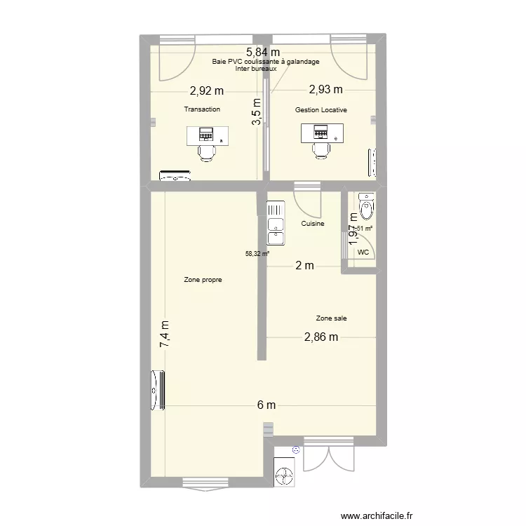 Lingerie Maeva. Plan de 2  et 60 m²