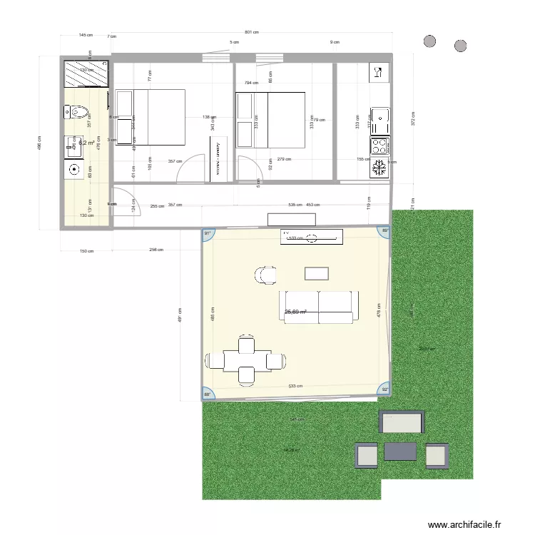 f3 violet extension sur escalier. Plan de 