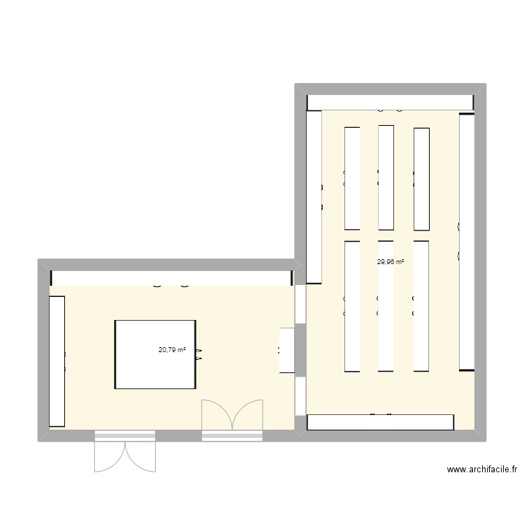 spar. Plan de 2 pièces et 51 m2