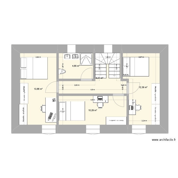 Keranfiol test etage. Plan de 5 pièces et 49 m2